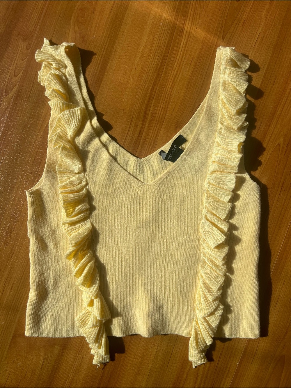Forever 21 Yellow Ruffle V-Neck Crop Tank